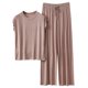 thumbnail image 1 of Conjunto de pijama holgado para mujer: camiseta de manga corta y pantalones con cordón, poliéster y spandex, para todas las estaciones, tallas M-XXL., 1 of 7