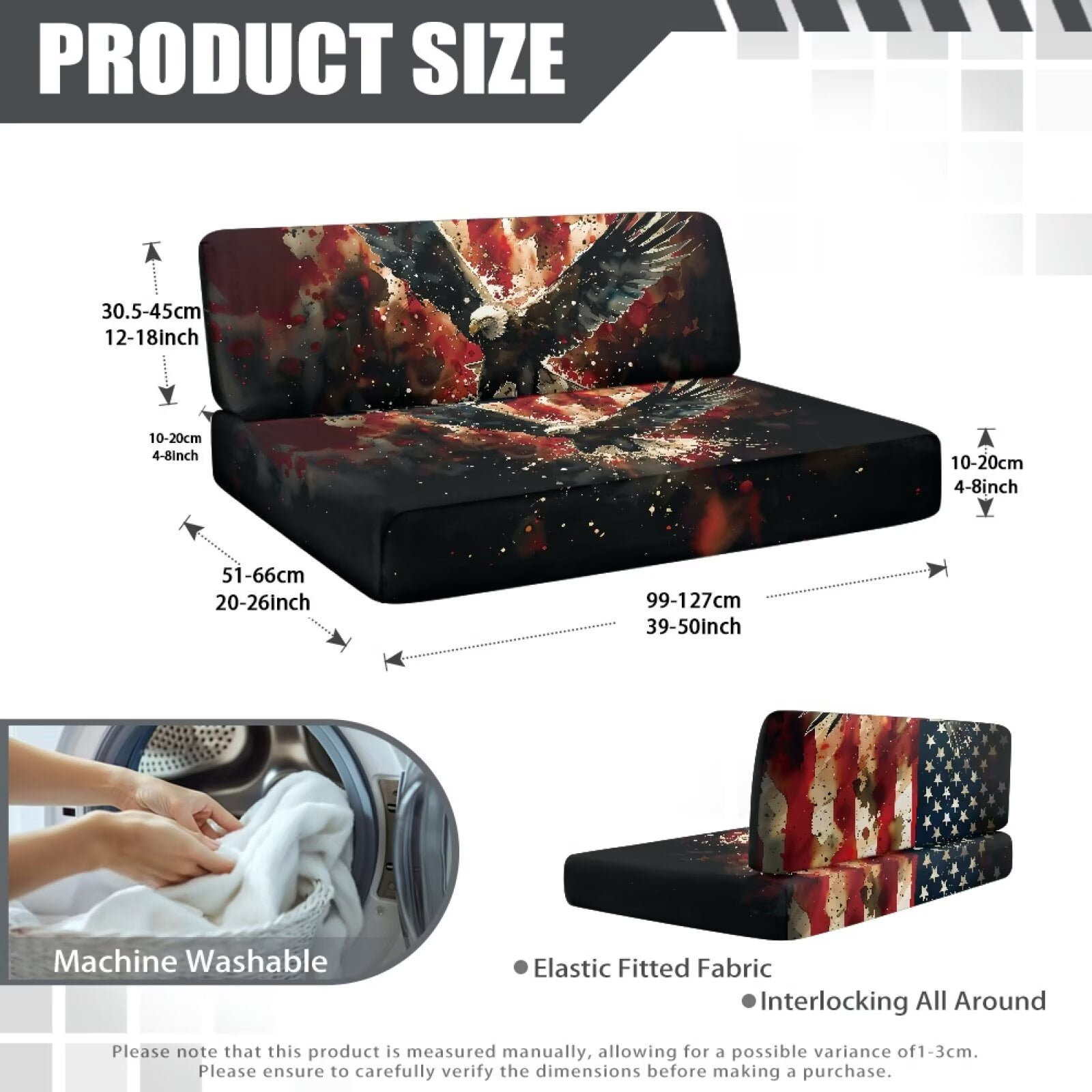 XYZCANDO Bald Eagle RV Dinette Cushions Stylish Camper Decor Washable Furniture Covers Comfortable Sofa Covers for 2 Cushion Couch Stretchable Slipcovers for Loveseat Black