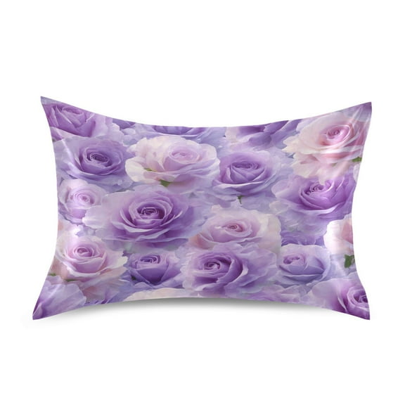 Satin Pillowcase Soft and Smooth Pillow Case for Hair and Skin Light Purple Roses Pattern