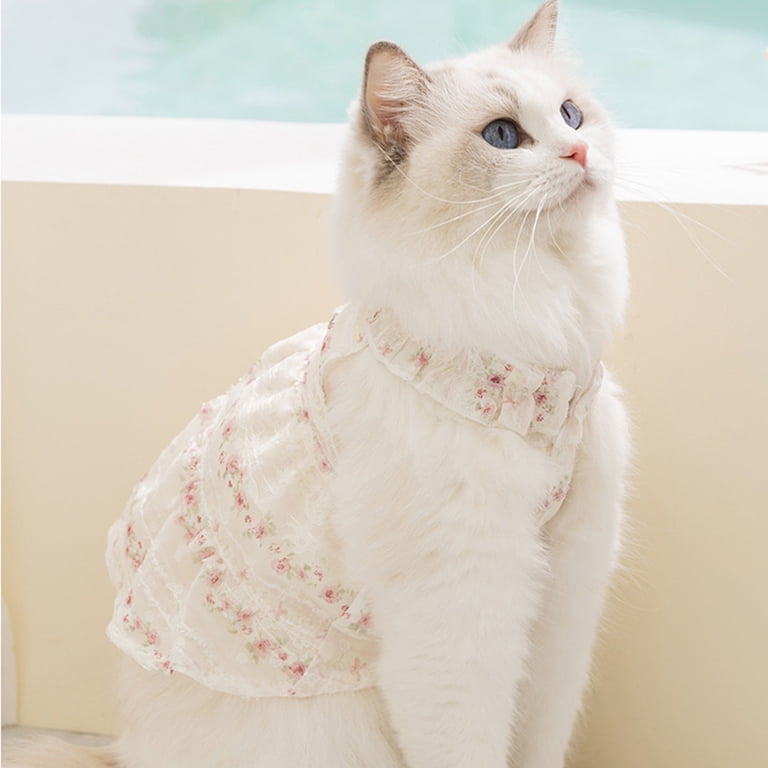 formal cat dress Lace Dog Floral Print White Spandex Cute Puppy Wear Small Clothes Breathable Pullover Party by PALIFEUR inv-221