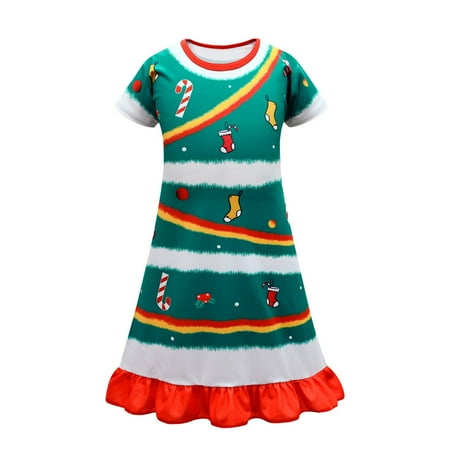 

Kids Girls Short Sleeve Christmas Cartoon Print Show Dress Home Comfort Dress Bunny Dress Toddler Girls Christmas Dress Size 12 Lace Dress Flower Reversible Sequin Dress Kids Flower for Flower Girl