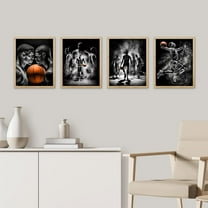 PixonSign Framed Wall Art, Black & White Basketball Star Posters, Set of 4 Boy's Bedroom Illustration Wall Decor, Adhesive Canvas Prints, Multicolor Contemporary Wall Décor - 8"x10" Natural