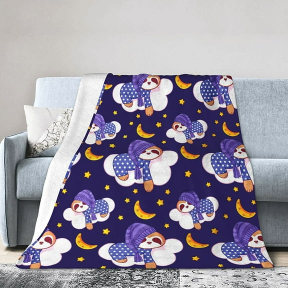 Wijzvio Purple Sloth Throw Blanket Soft Fuzzy Fleece Blanket For Couch Bed Living Room Decoration 40"X30"