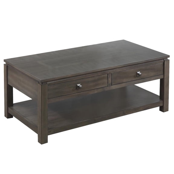 Sunset Trading Shades of Gray Wood Coffee Table with Drawers and Shelf in Gray
