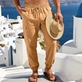 thumbnail image 2 of BiZtdJrK Yellow Mens Drawstring Linen Tapered Pants Elastic Waist Cargo Joggers Sweatpants Summer Lightweight Beach Pants with Pockets XXL, 2 of 10