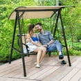 thumbnail image 2 of Costway Outdoor 2-Seat Swing Loveseat with Canopy Hanging Swing Beige, 2 of 8
