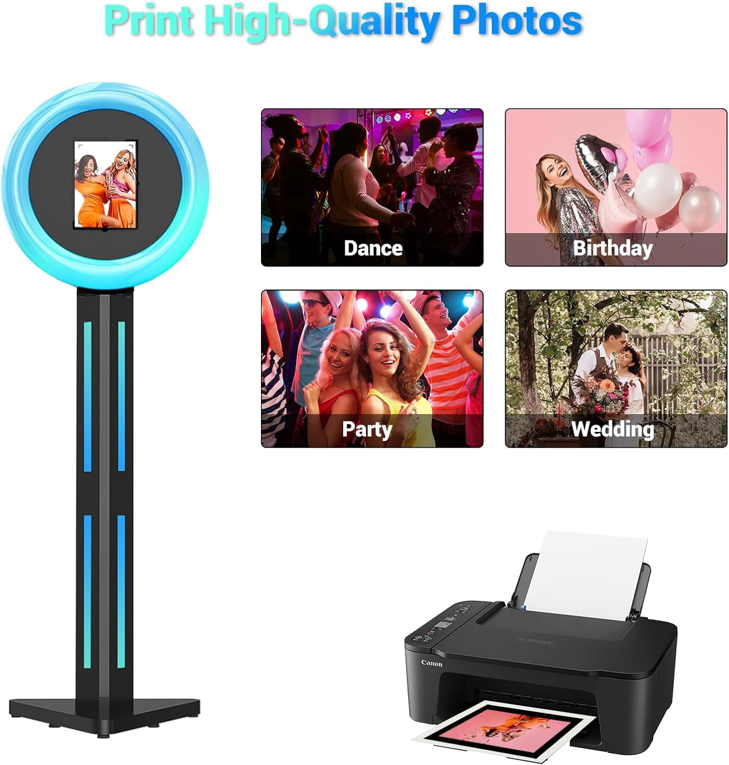 MWE Photo Booth Stand for ipad 12.9'' 10.9'' 10.2'' with Ring Light Software APP and Remote Control, RGB Lights Music Sync, Flight Case,White