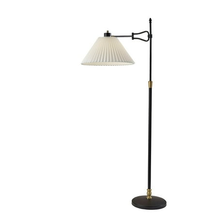Adesso Elijah 61.25" Swing Arm Black & Antique Brass Floor Lamp with Pleated Tapered Shade