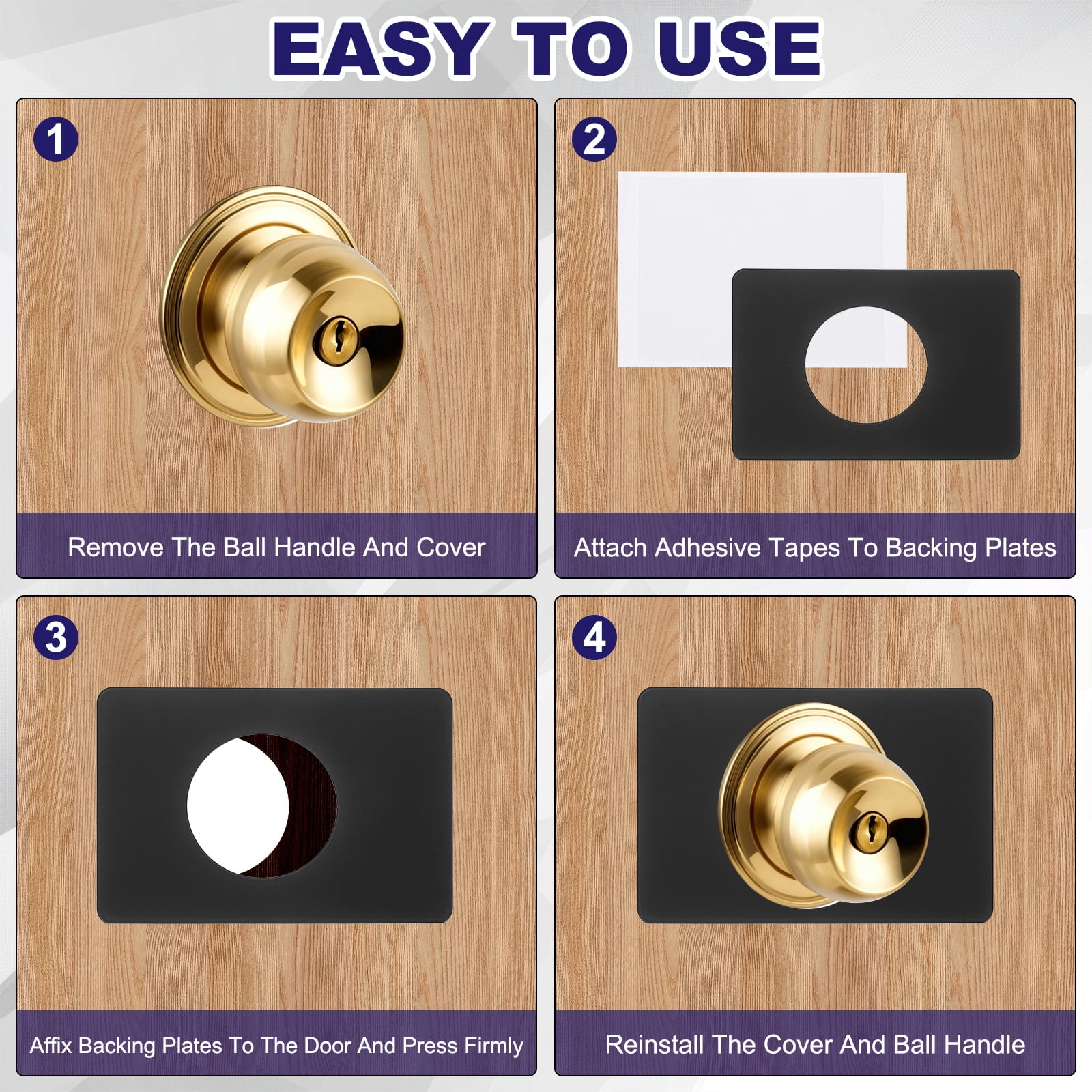 4Pcs Door Knob Plates Door Reinforcement Plate with Black Wheel, Black