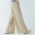 thumbnail image 4 of Kaemgyyd Womens Cotton Linen Pants Drawstring Elastic Waist Casual Wide Leg Trousers with Pockets Flowy Travel Beach Pants, 4 of 4
