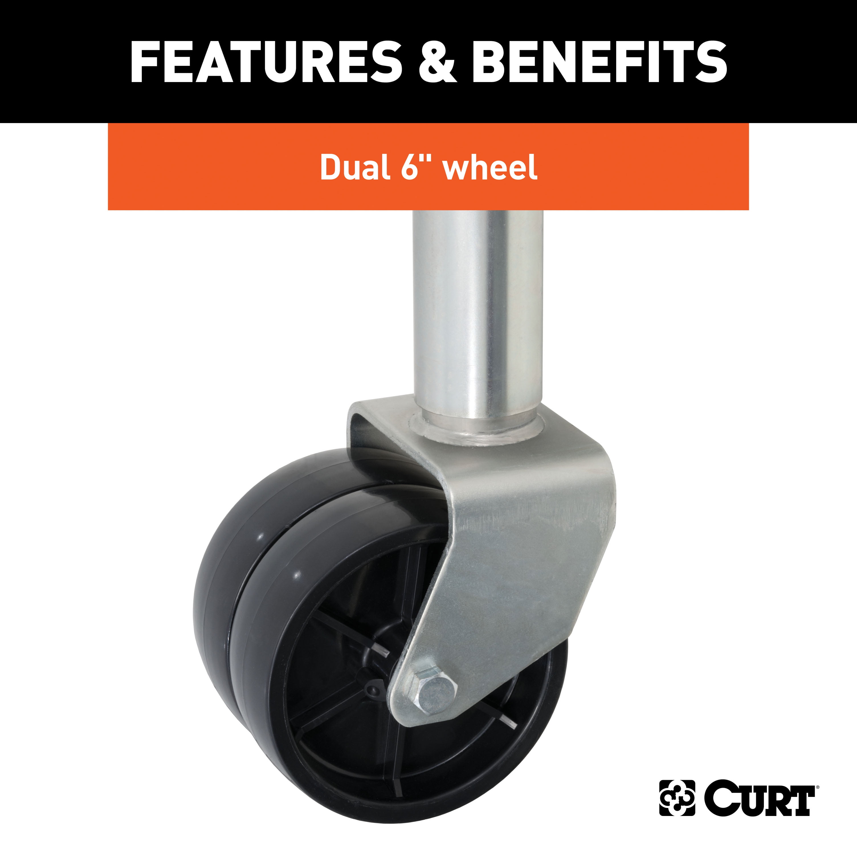 CURT 28156 Marine Boat Trailer Jack with 6-Inch Wheels, 1,500 lbs. 10-3/8 Inches Vertical Travel