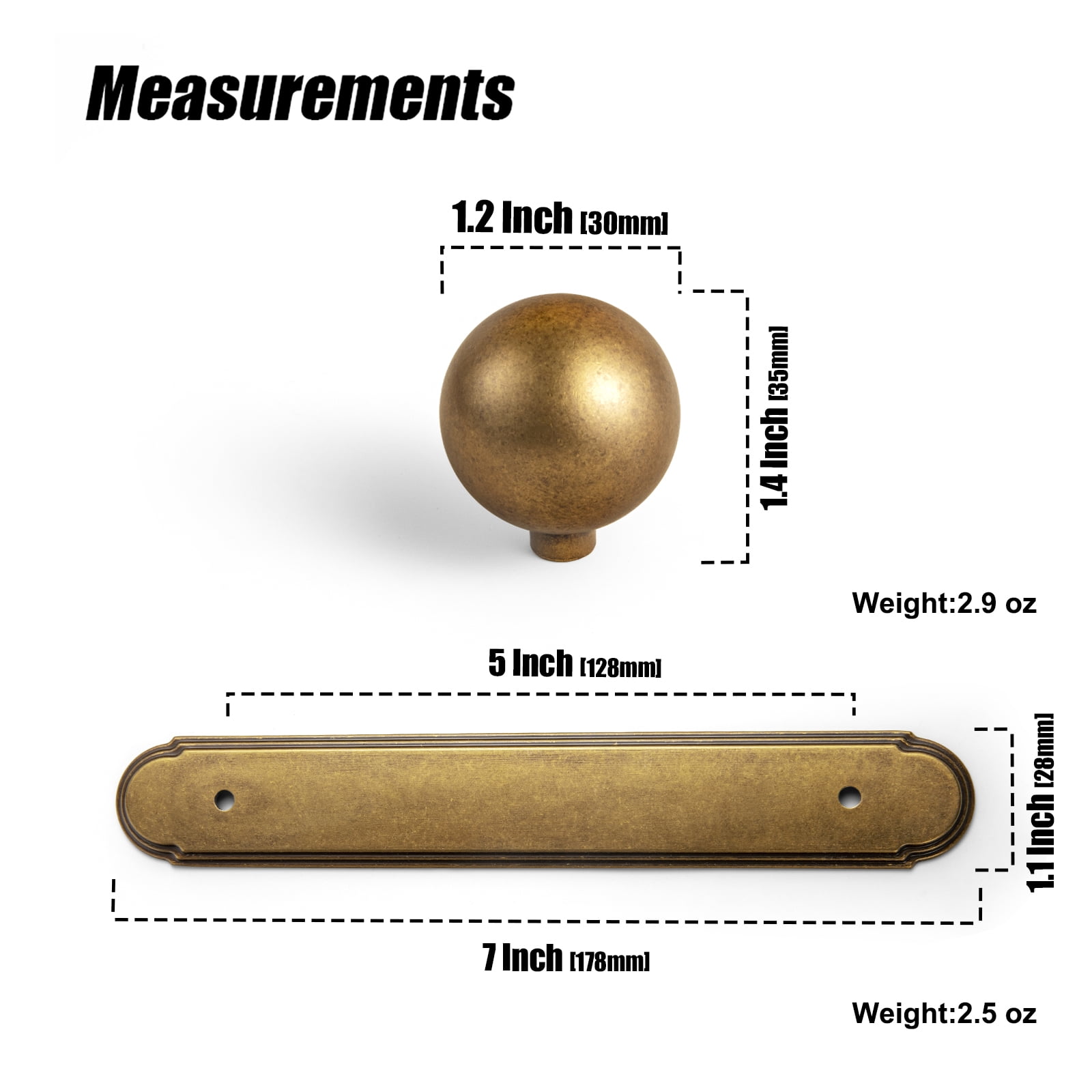 Goo-Ki Antique Brass Cabinet Knobs with Backplate- 5''(128MM) Hole Centers Zinc Alloy Cabinet Handle with 1.2''(30MM) Dia Double Cabinet Knobs, 4 Pack