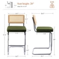 thumbnail image 5 of Zesthouse Rattan Bar Stools Set of 2, 26″ Velvet Counter Height Chairs with Cane Back & Chrome Legs, Mid Century Cantilevered Design Barstools for Kitchen Island, Green, 5 of 11