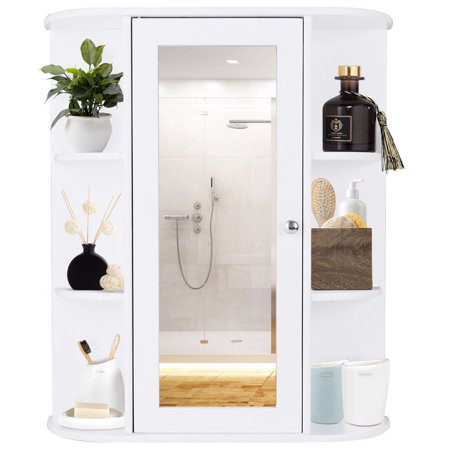 Gymax Bathroom Cabinet Single Door Shelves Wall Mount ...