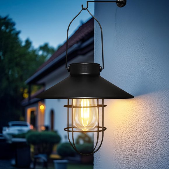 pearlstar Lanterne Solaire pour l'Extérieur, Lampe Suspendue – Lanterne Solaire Vintage en Métal Étanche avec Ampoule Edison Blanc Chaud Décorative pour Pati