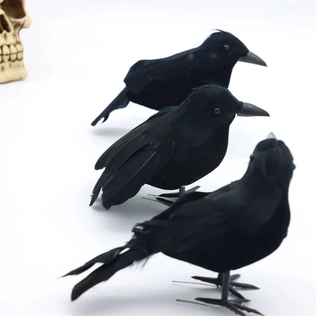 Cameland Realistic Crow Black Feathered Crow For Halloween Decorations Birds
