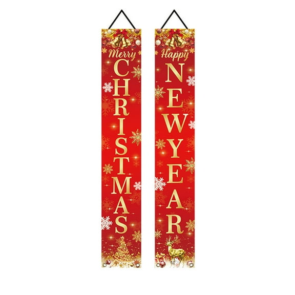 chaungfeng Christmas Door Couplets, Red Decorative Door Frames Couplets, for Entryway Display, Party Decor, Photo Background, 11.8x70.8 Inch
