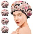 thumbnail image 7 of Shower Caps,Boston Terrier Dog and Flower Florals Waterproof Shower Cap for Women 4 Pieces,Double Reusable Hair Cover for Shower PEVA Elastic Stretch Hem, 7 of 7