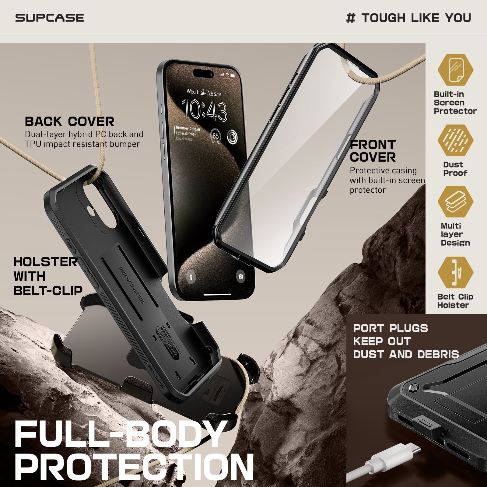 SUPCASE Unicorn Beetle Pro for 2024 Apple iPhone 16 (6.1") Case with Screen Protector,[Built-in Stand & Belt-Clip][Military-Grade Protection] Phone Case Shockproof Cover for iPhone 16, 6.1 inch, Black