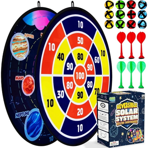 Gamie 26″ Reversible Velcro Dartboard Game Set for Kids Ages 3 , Safe Indoor Outdoor Target Toy with Soft Balls and Darts for Family Fun