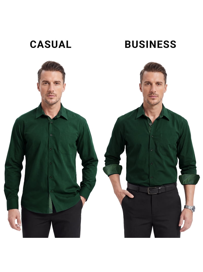 Sumtumn Mens Green Dress Shirt Long Sleeve Button-Up Casual Shirt with Inner Contrast Formal Business, Men's, Size: Large Sumtumn Mens Green Dress Shirt Long Sleeve Button-Up Casual Shirt with Inner Contrast Formal Business, Men's, Size: Large