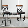 thumbnail image 6 of eHemco Swivel Metal Kitchen Counter Barstool with Double X Back Upholstered Faux Leather Seat, Espresso and Black, Set of 2, 6 of 9