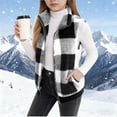 thumbnail image 4 of GiLiling Girls Plaid Fleece Vest Fuzzy Sleeveless Cardigan Fuzzy Sherpa Outerwear Casual Fluffy Jacket Open Front Warm Clothes (Black, 15-16 Years), 4 of 6