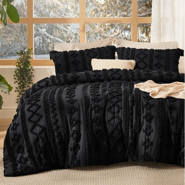 Juego de edredón Bedsure King, 305 x 249 cm, bordado bohemio negro