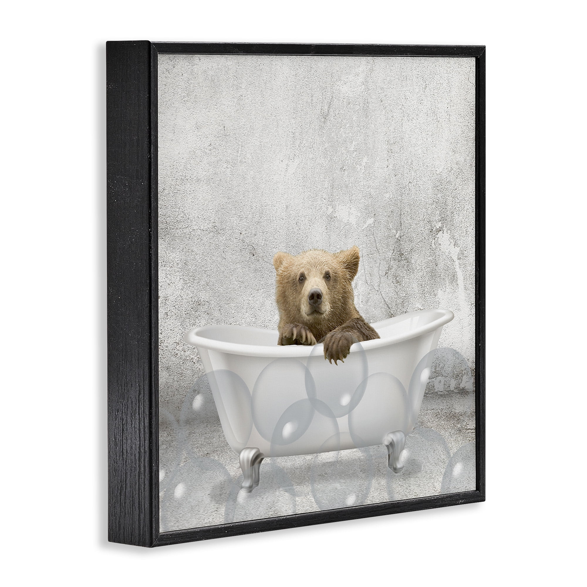 Stupell Industries Baby Bear Bath Time Animals & Insects Painting Black Framed Art Print Wall Art, 24 x 24