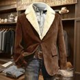 thumbnail image 2 of Men's Corduroy Blazer - Fleece-Lined Solid Color Warm Pocket Casual Suit Jacket, Camel, L, 2 of 6