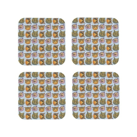 

Coasters Set of 4 - Hand Drawn Funny Cat Face Drink Coasters for Tabletop Protection Leather Coasters for Living Room Decor and Housewarming Gift Square