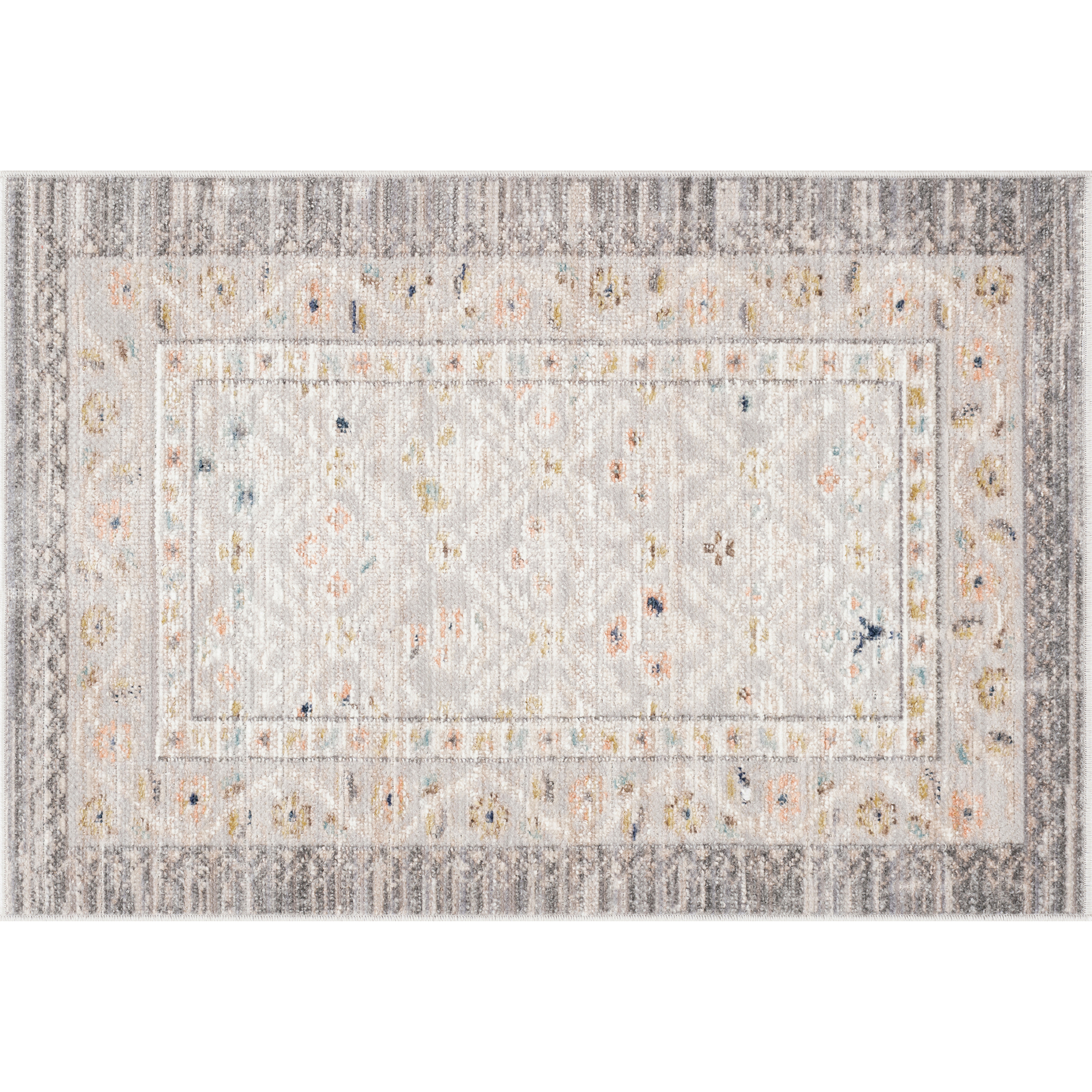 Crestwood Traditional Oriental 2x3 Gray and Aqua Polyester Indoor Area Rug, 2' x 3'