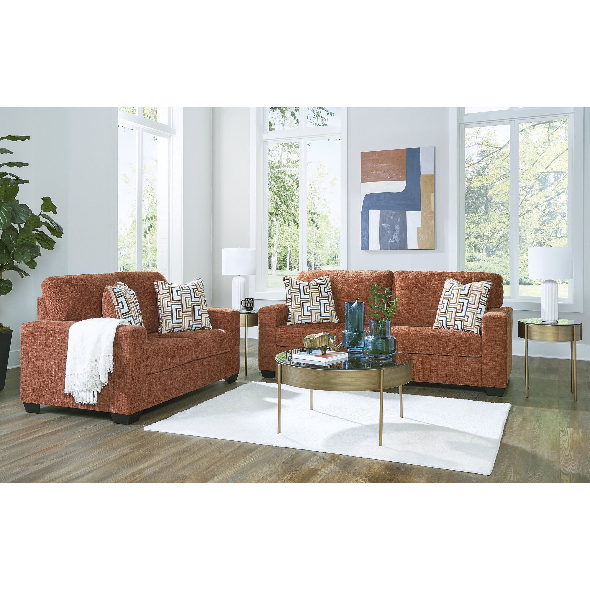 Signature Design by Ashley Jettaya 3-Piece Glass Coffee Table Set with End Tables - Brushed Brass Finish