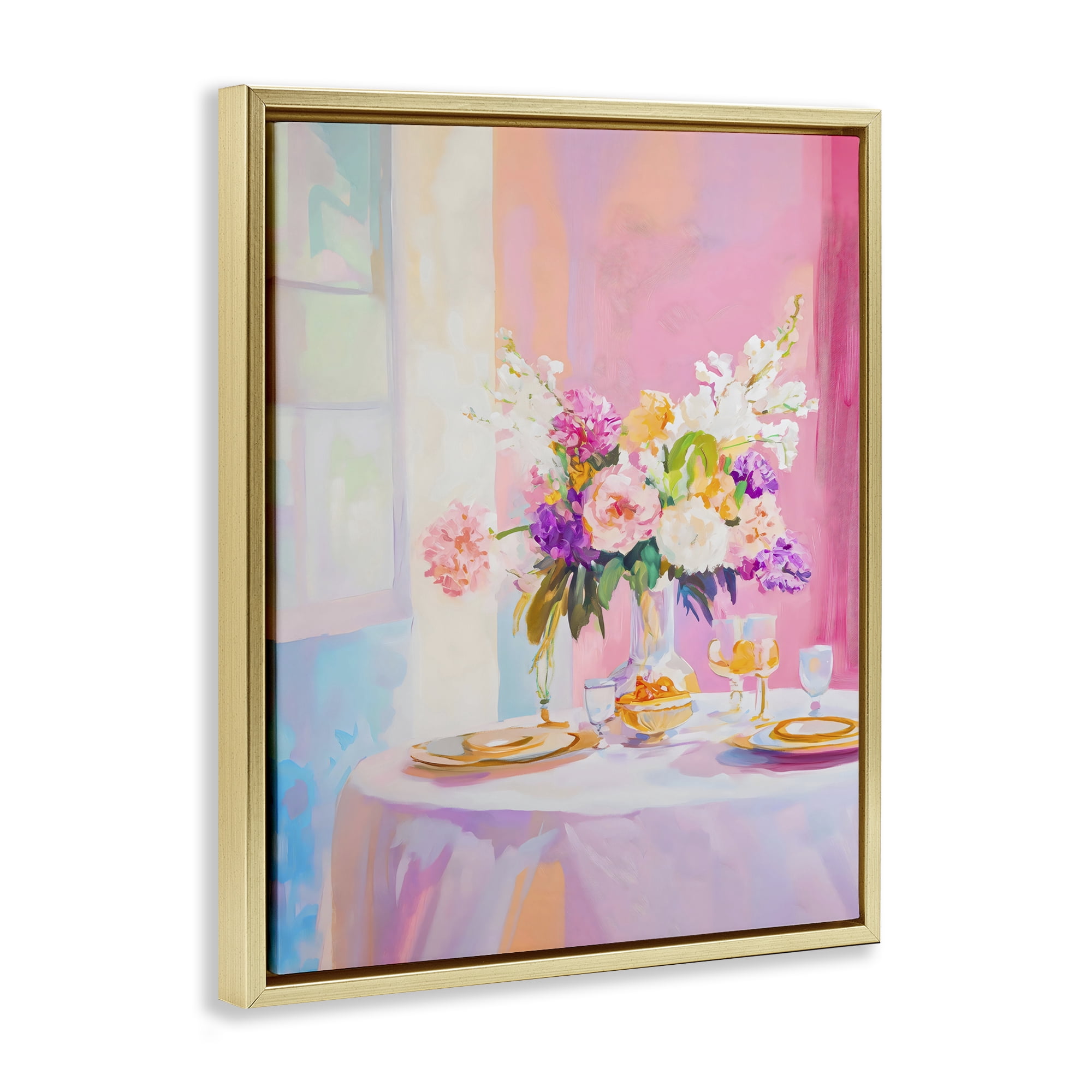 Stupell Industries Pink Brunch with Romantic Bouquet Gold Framed Floater Canvas Wall Art, design by The Prints Vibe