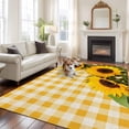 thumbnail image 2 of Spring Sunflowers Area Rugs 6'x9', Washable Small Throw Rugs for Kitchen Dining room, Yellow White Plaid Farmhouse Rustic Indoor Outdoor Rug Non-Slip Low Pile Carpet Runner Reversible Floor Mats, 2 of 8