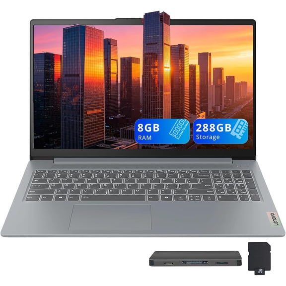 Lenovo IdeaPad Slim 3 15.6" Anti-Glare FHD Laptop, Intel Processor N150, Intel Graphics, 8GB RAM, 288GB Storage(128GB UFS 160GB Docking Station Set), Long Battery Life, Wi-Fi 6, Win11 Home, Grey