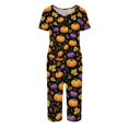 thumbnail image 4 of Women's Halloween Loungewear Set Short Sleeve V Neck Top and Cropped Pants with Pockets Ghost Pumpkin Print Breathable Soft Pajama Set for Home Outdoor Orange 3XL, 4 of 6