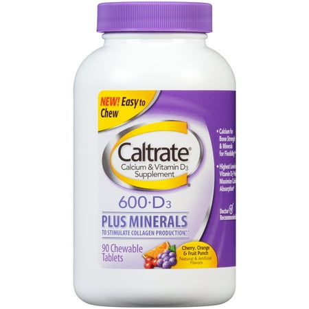 Caltrate Le calcium et la vitamine D3 Supplément 600 + D3 Plus Minéraux comprimés à croquer - 90 CT