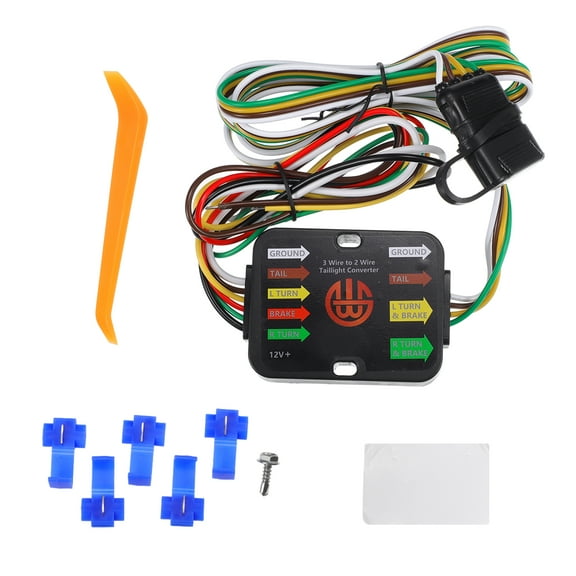 Unique Bargains 1 Set Car Powered 3-to-2 Wire Splice-in Trailer Tail Light Converter 4-Pin Wiring Harness Multi-Function