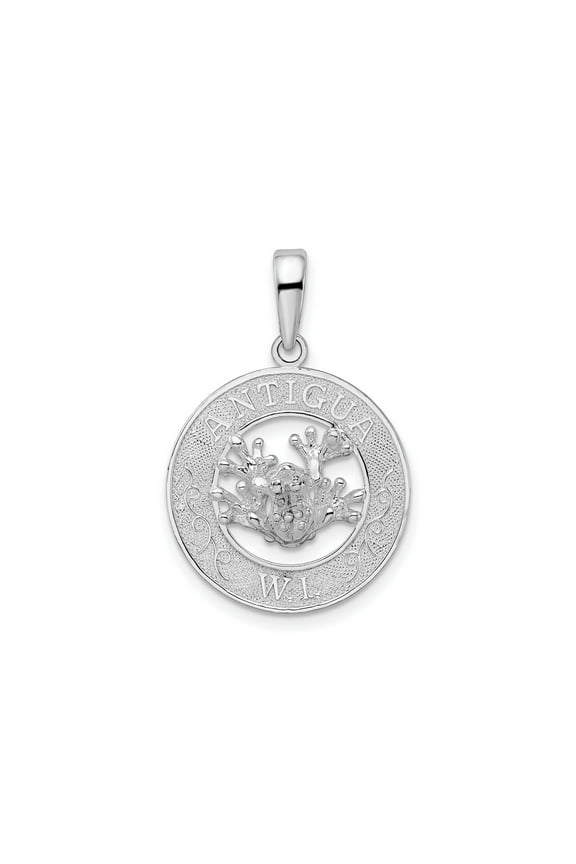 FJC Finejewelers 925 Sterling Silver Rhodium Plated Polished Antigua,W.I. Circle Frog Charm 27 x 18 mm