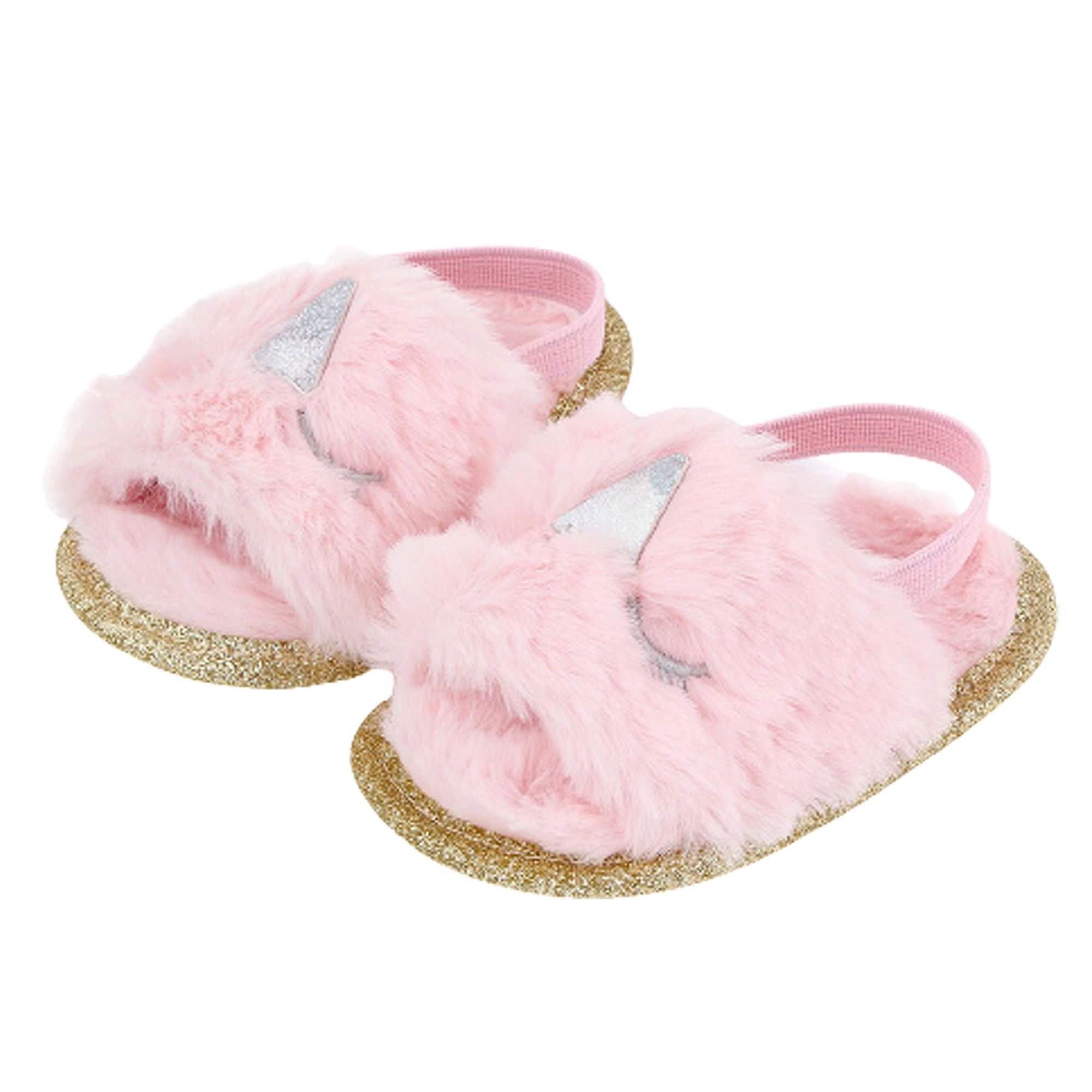 Baby Boy Girl Sandals Loafer Fluff Fur Slide Flat Shoes Anti-Slip Cute Slippers Soft Sole Crib Shoes