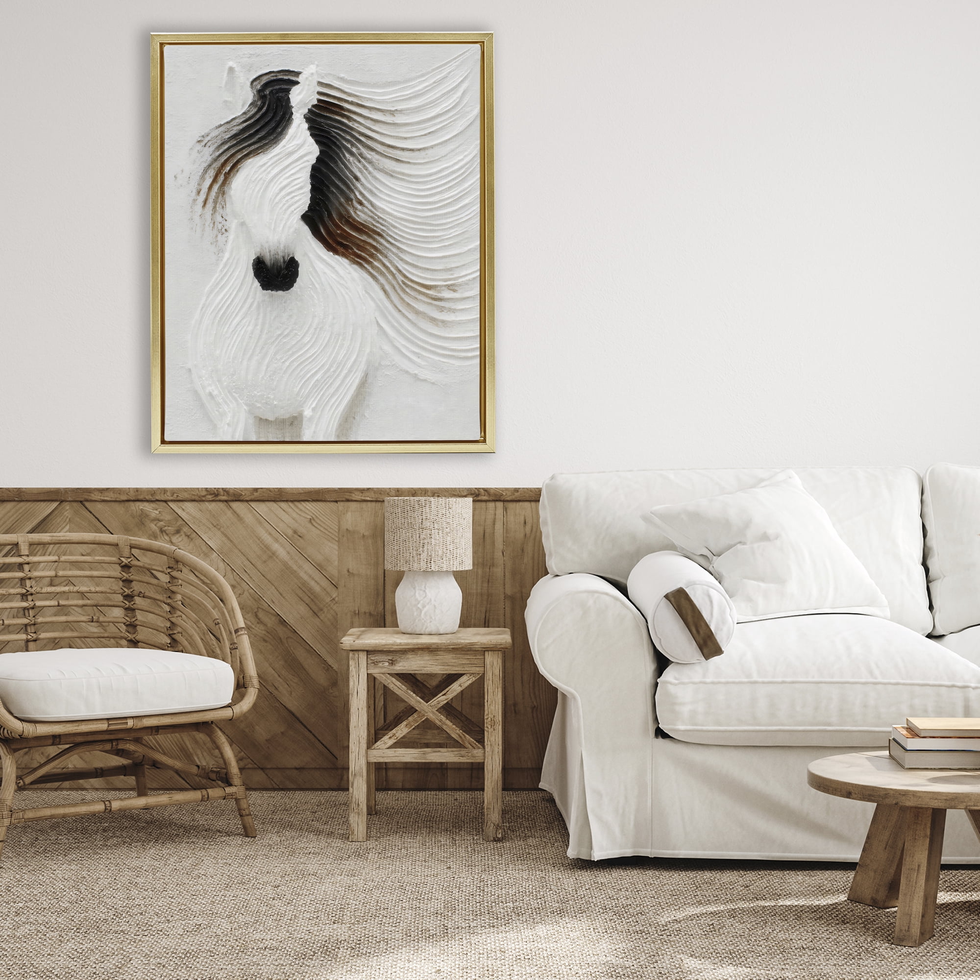 Stupell Industries Grooved Horse in Flowing Motion Gold Framed Floater Canvas Wall Art, design by Ink Drop Loft
