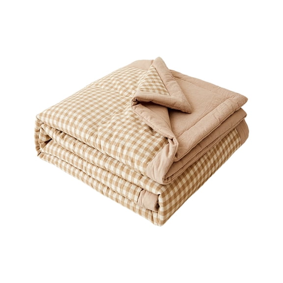 Gingham Cooling Comforter Quilt, 59x79'' Cooling Blankets for Hot Sleepers and Night Sweats, Summer Comforter, Breathable Soft Lightweight Silk Smooth, Machine Wahable (Khaki)