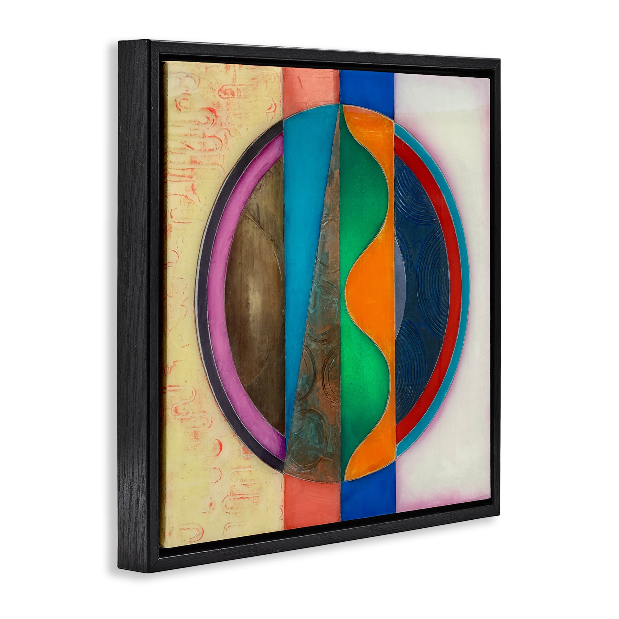 Stupell Industries Circle with Intersecting Waves Black Framed Floater Canvas Wall Art, design by Matthew Finger