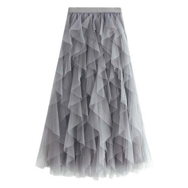 Falda acampanada de malla de cintura alta para mujer: falda midi dulce para fiestas y ropa informal