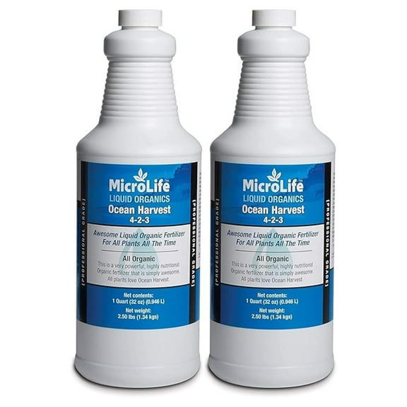 Ocean Harvest 4-2-3 Organic Liquid Fertilizer Concentrate - Professional Grade for All Plants, Indoor & Outdoor - 1 Quart (2 Pack)