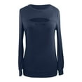 thumbnail image 5 of SMihono Lantern Sleeve Tunic T Shirt Blouse Womens Plus Size Solid Color Long Sleeve Crew Neck Keyhole Neck Solid Color Female Leisure Blue XXL, 5 of 9