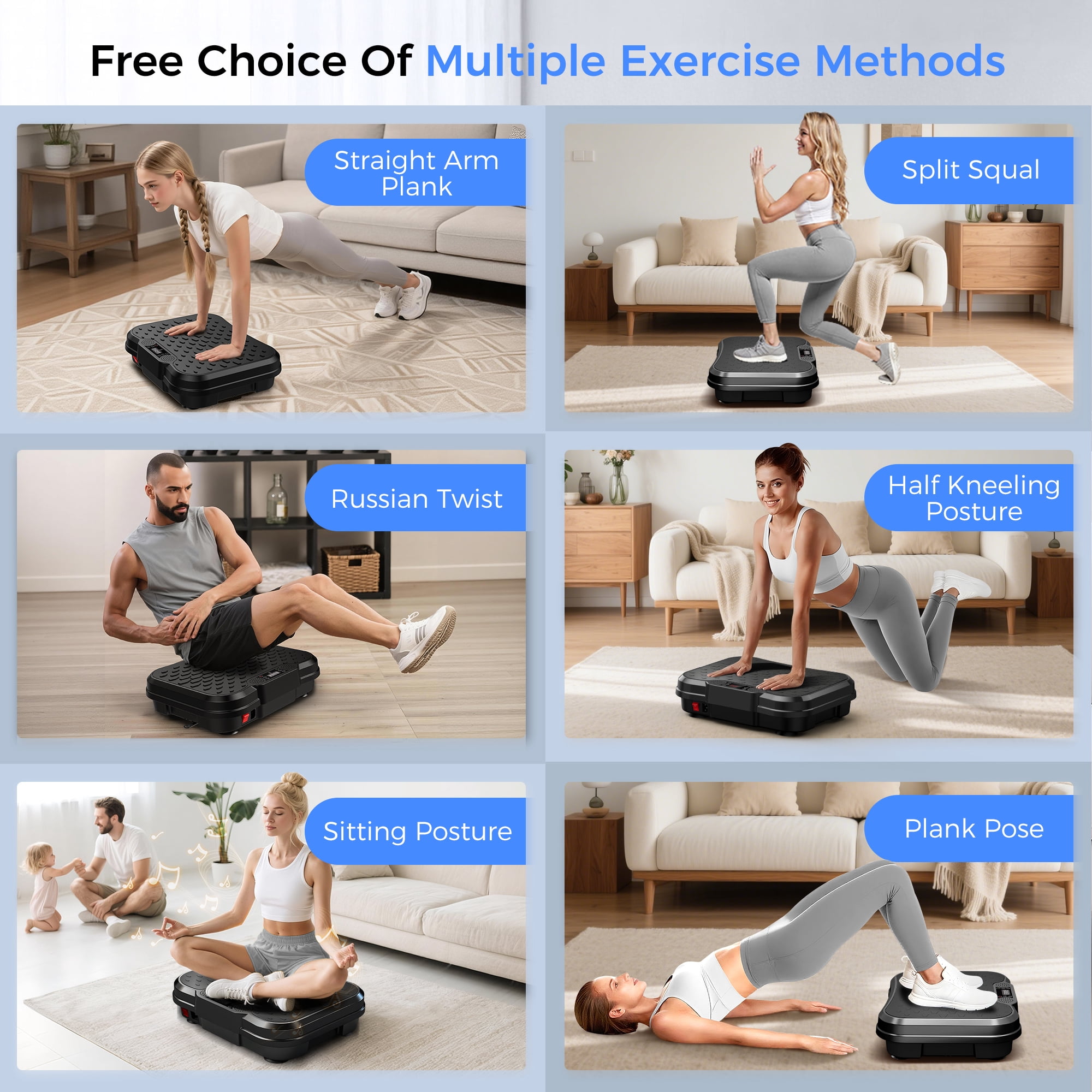 Tomile Vibration Plate Exercise Machine, Body Workout Fitness Platform with Resistance Bands, Bluetooth Speaker, 330lbs Capacity