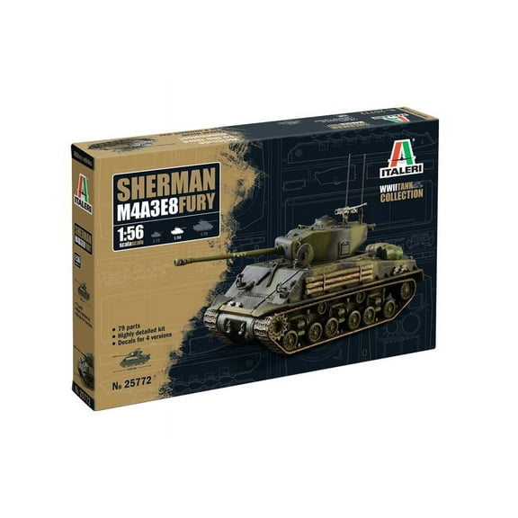 Italeri 25772 M4A3E8 Sherman 'Fury' 1/56 Scale Plastic Model Kit