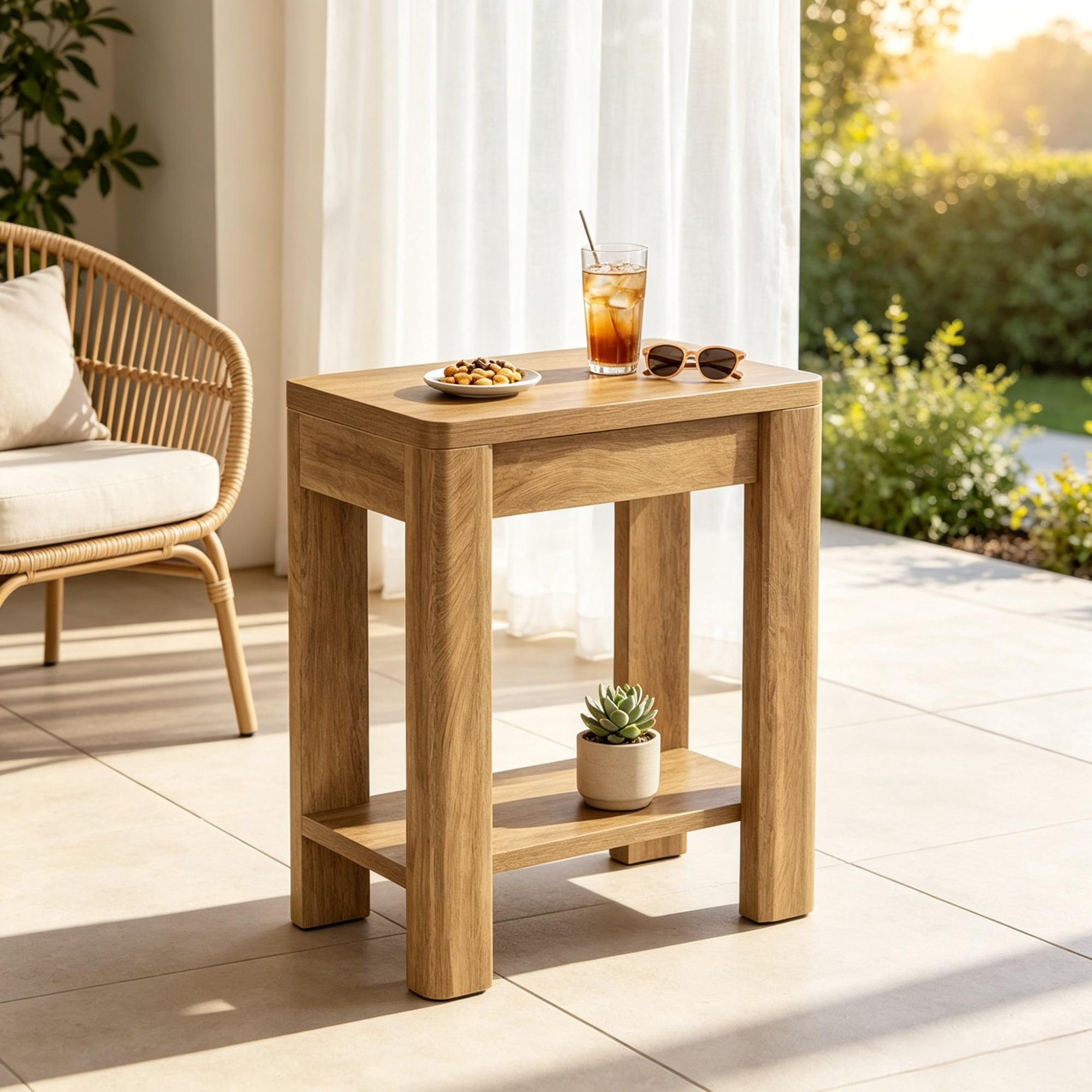 Wooden End Table with Storage Shelf, Farmhouse Side Table for Living Room